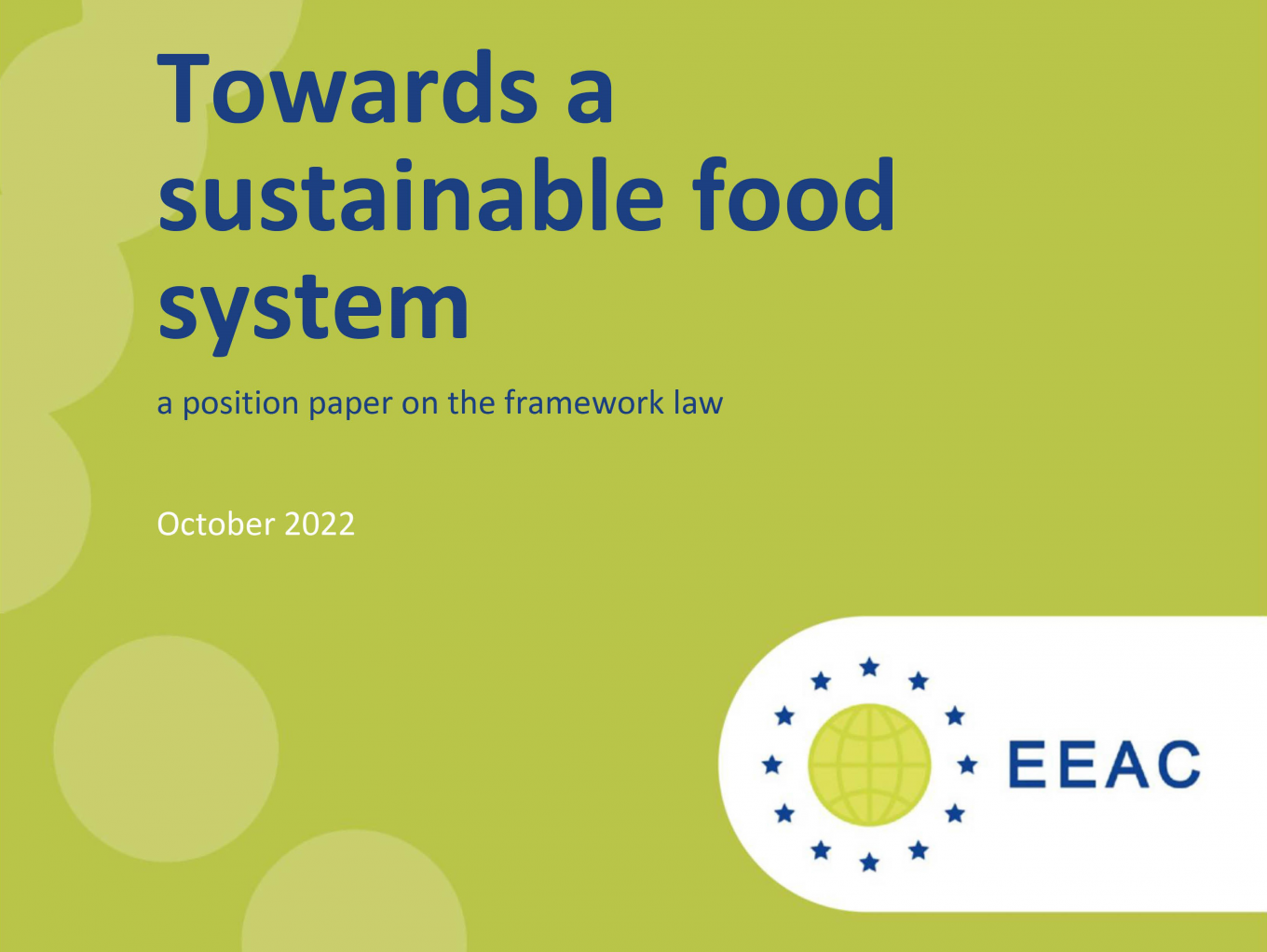 Cover Towards a sustainable food system: a position paper on the framework law